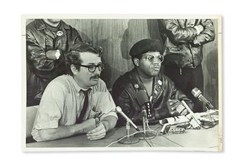 (BLACK PANTHERS.) Group of 18 press photographs of Black Panthers, in various situations: rallies, police harassment, speaking, etc.